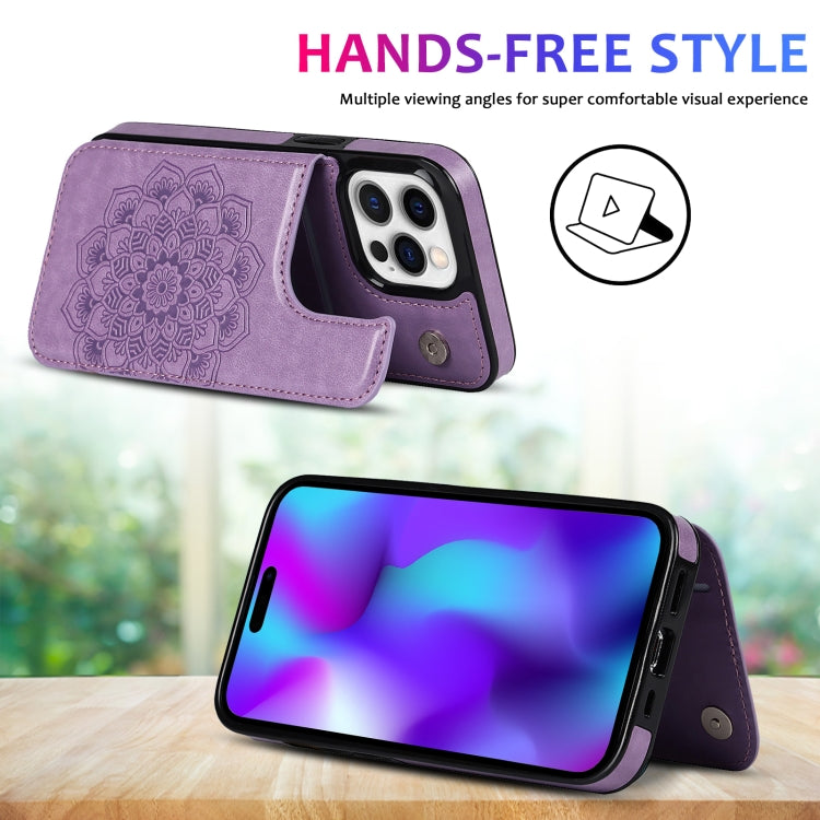 For iPhone 14 Pro Max Double Buckle Mandala Leather Wallet Back Cover Phone Case