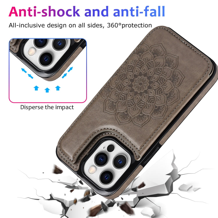For iPhone 14 Pro Max Double Buckle Mandala Leather Wallet Back Cover Phone Case