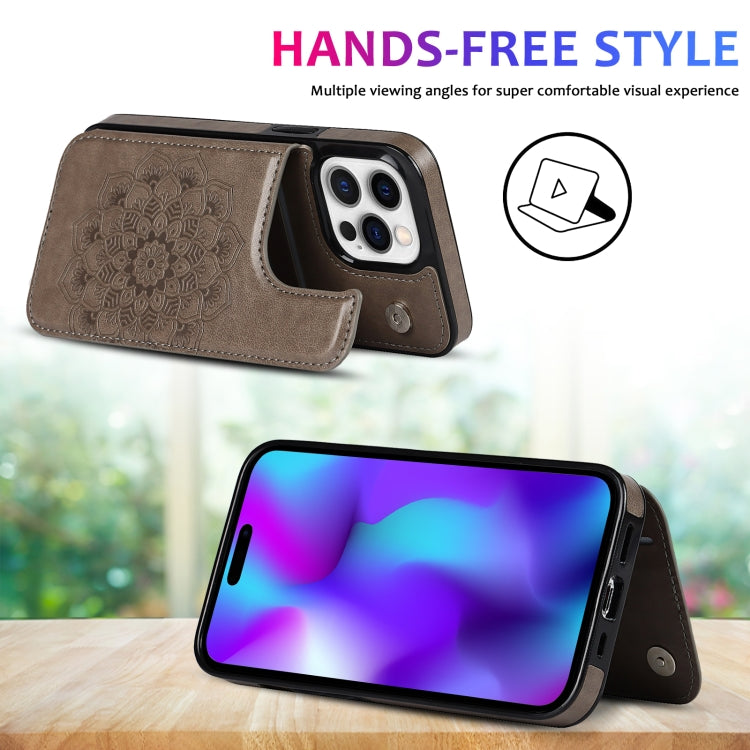 For iPhone 14 Pro Max Double Buckle Mandala Leather Wallet Back Cover Phone Case