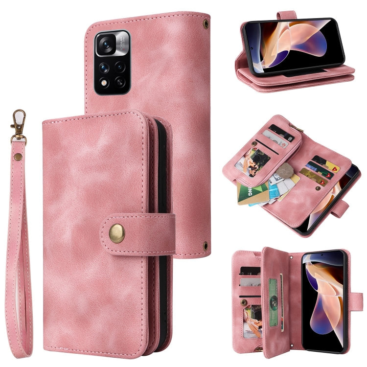 For Xiaomi Redmi Note 11 Global Multifunctional Card Slot Zipper Wallet Leather Phone Case