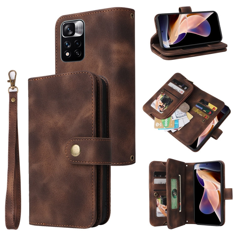 For Xiaomi Redmi Note 11 Global Multifunctional Card Slot Zipper Wallet Leather Phone Case