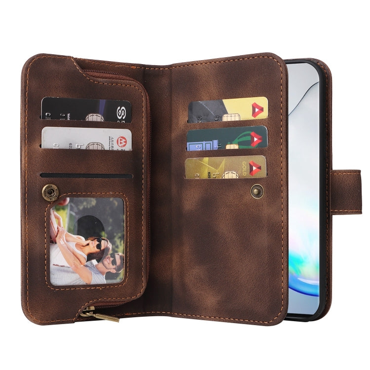 For Samsung Galaxy Note10+ Multifunctional Card Slot Zipper Wallet Leather Phone Case