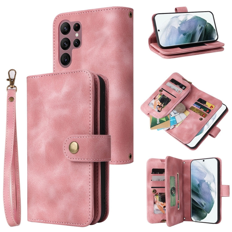 For Samsung Galaxy S22 Ultra 5G Multifunctional Card Slot Zipper Wallet Leather Phone Case