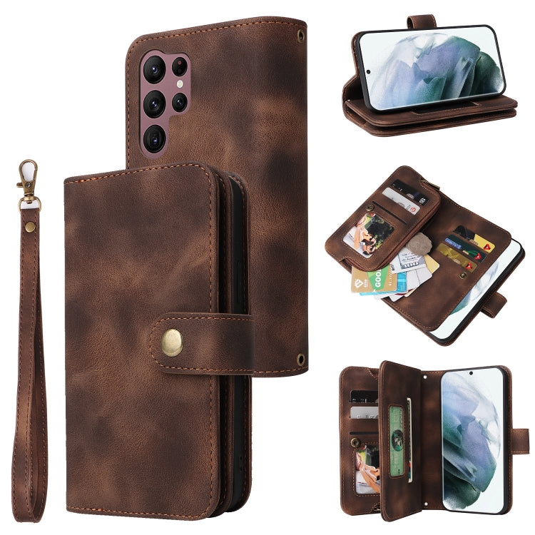 For Samsung Galaxy S22 Ultra 5G Multifunctional Card Slot Zipper Wallet Leather Phone Case