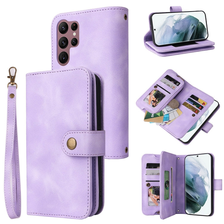 For Samsung Galaxy S22 Ultra 5G Multifunctional Card Slot Zipper Wallet Leather Phone Case