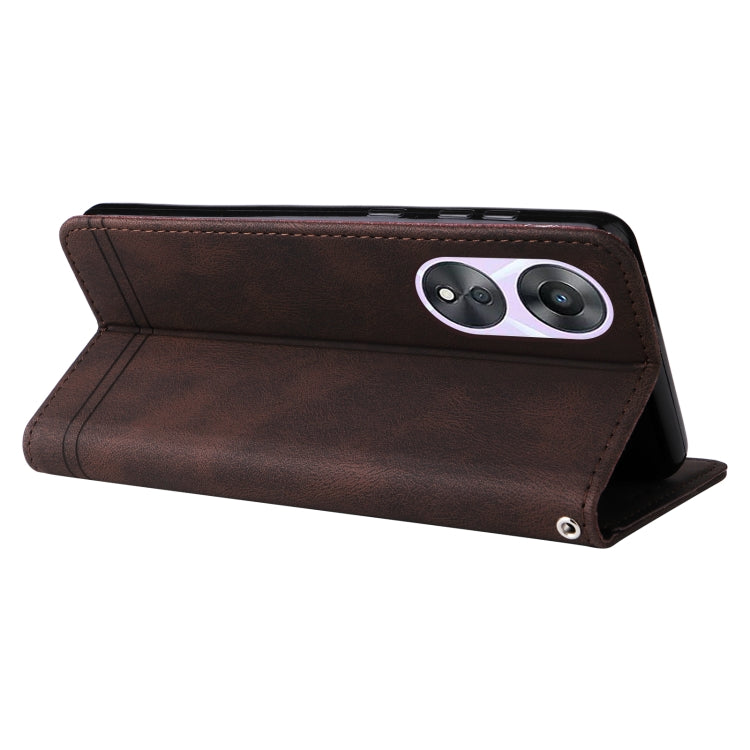 For OPPO A58 5G Skin Feel Life Tree Metal Button Leather Phone Case