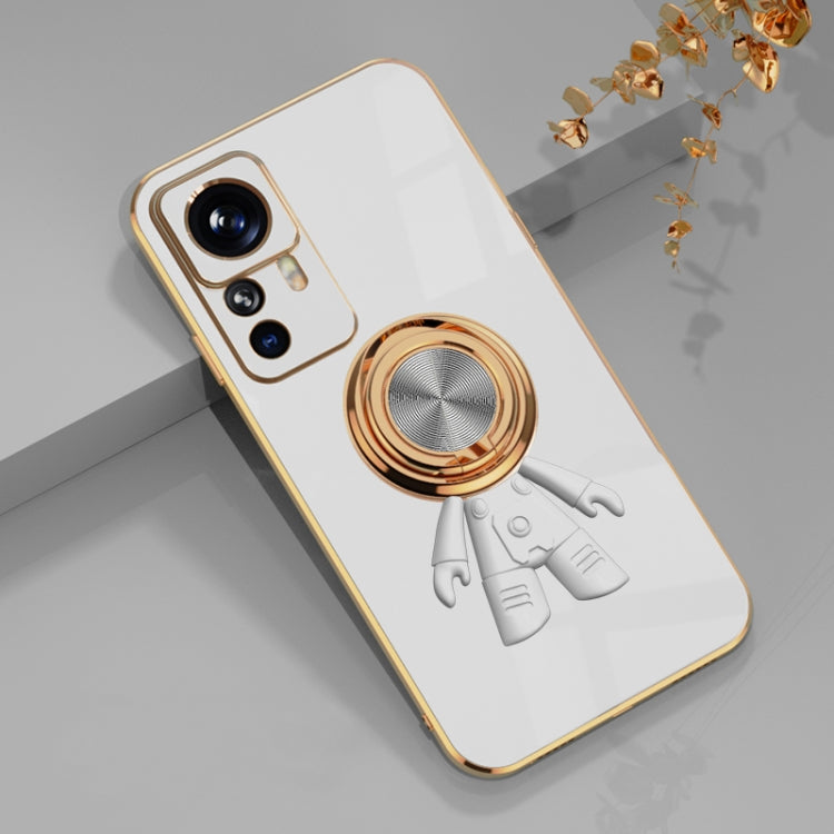 For Xiaomi 12T Pro 6D Plating Astronaut Ring Kickstand Phone Case