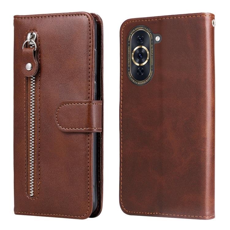 For Huawei nova 10 Calf Texture Zipper Leather Phone Case