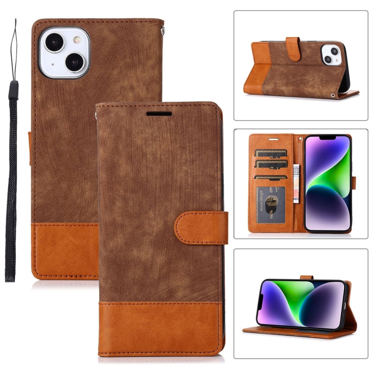 For iPhone 14 Plus Splicing Leather Phone Case
