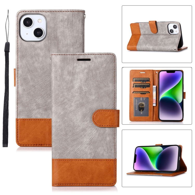 For iPhone 14 Plus Splicing Leather Phone Case