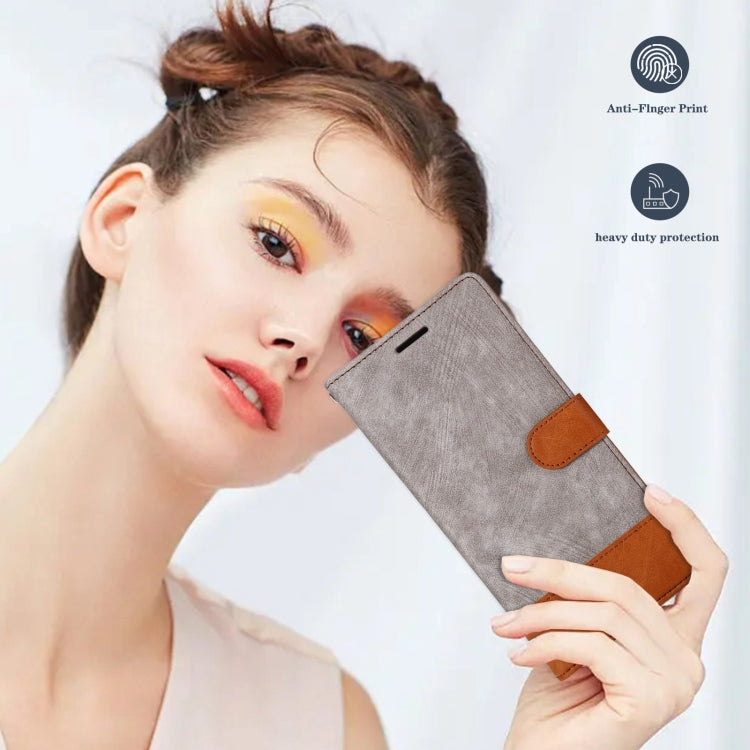 For iPhone 14 Plus Splicing Leather Phone Case
