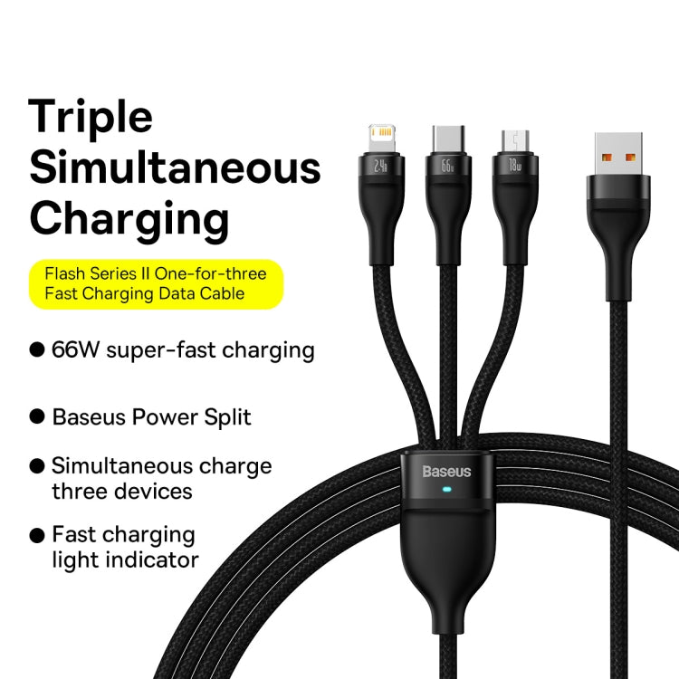 Baseus Flash Series II 3 in 1 66W USB Fast Charging Data Cable, Length: 1.2m
