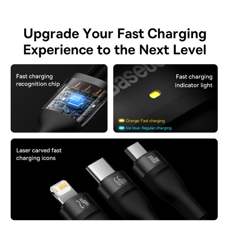 Baseus Flash Series II 3 in 1 66W USB Fast Charging Data Cable, Length: 1.2m