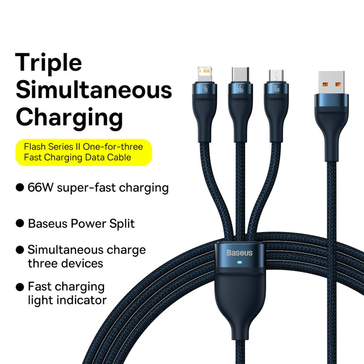 Baseus Flash Series II 3 in 1 66W USB Fast Charging Data Cable, Length: 1.2m