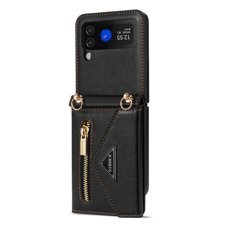 For Samsung Galaxy Z Flip4 N.BEKUS Side Zipper Folding Phone Leather Case