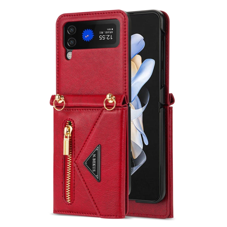 For Samsung Galaxy Z Flip4 N.BEKUS Side Zipper Folding Phone Leather Case