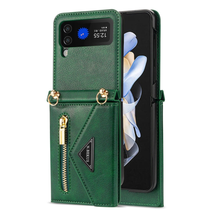 For Samsung Galaxy Z Flip4 N.BEKUS Side Zipper Folding Phone Leather Case