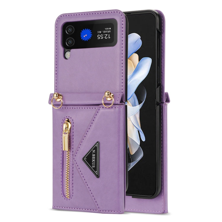 For Samsung Galaxy Z Flip4 N.BEKUS Side Zipper Folding Phone Leather Case