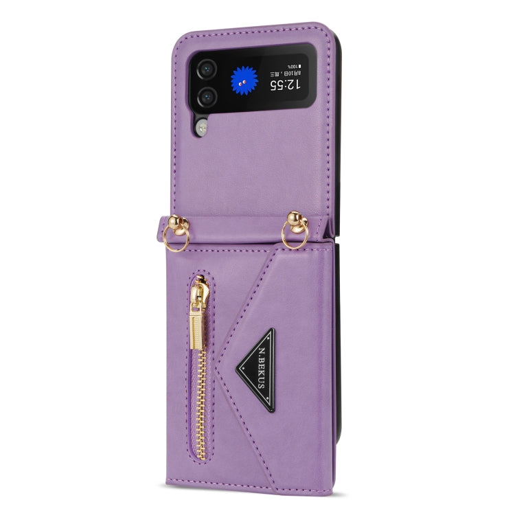 For Samsung Galaxy Z Flip4 N.BEKUS Side Zipper Folding Phone Leather Case