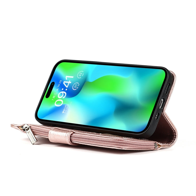 For iPhone 14 Pro Max Microfiber Zipper Leather Phone Case