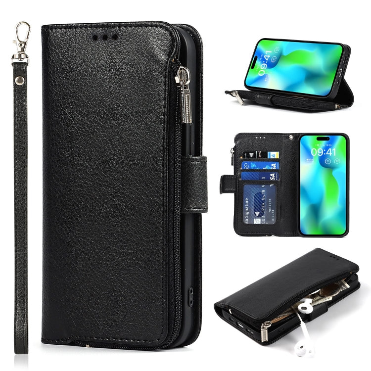 For iPhone 14 Pro Microfiber Zipper Leather Phone Case