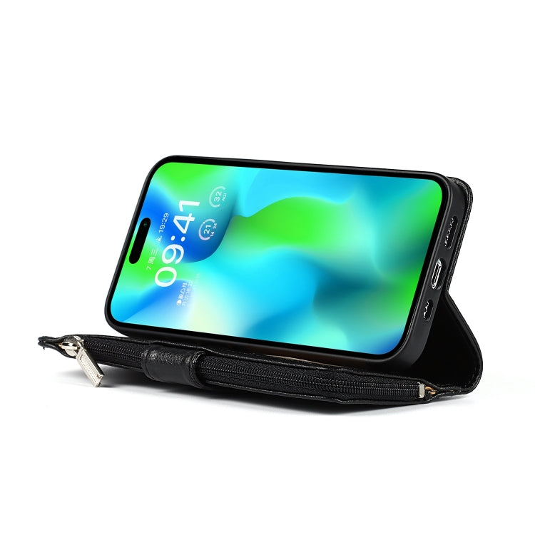 For iPhone 14 Pro Microfiber Zipper Leather Phone Case
