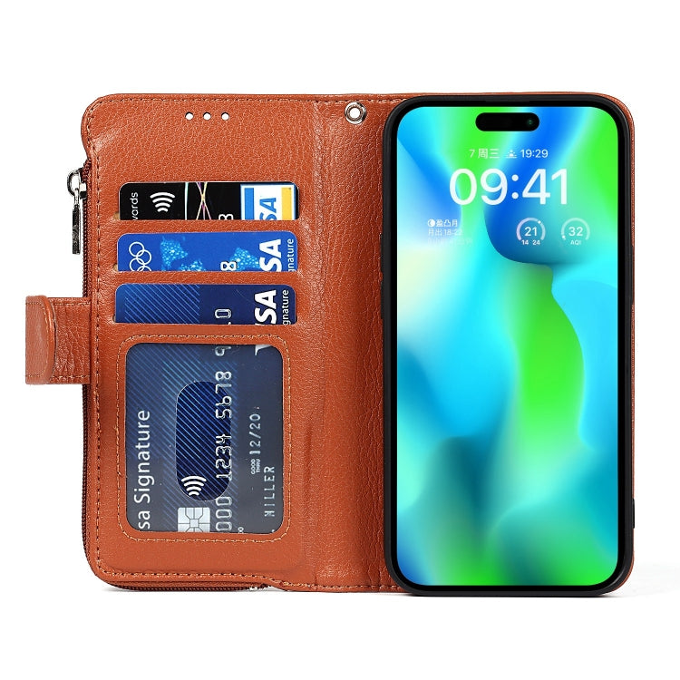 For iPhone 14 Pro Microfiber Zipper Leather Phone Case