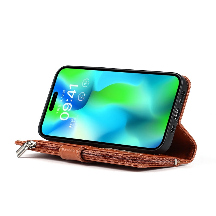 For iPhone 14 Pro Microfiber Zipper Leather Phone Case