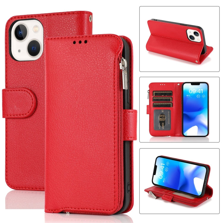 For iPhone 14 Microfiber Zipper Leather Phone Case