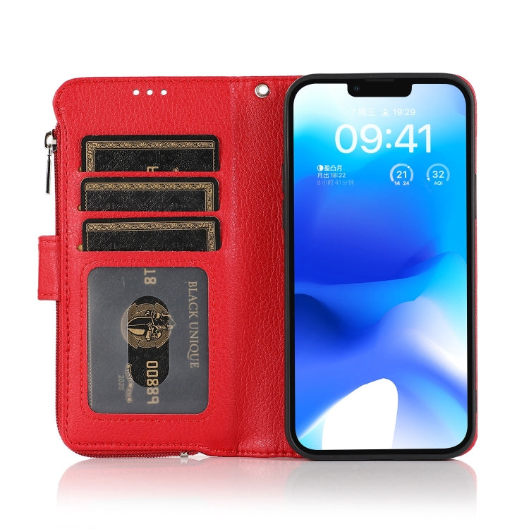 For iPhone 14 Microfiber Zipper Leather Phone Case