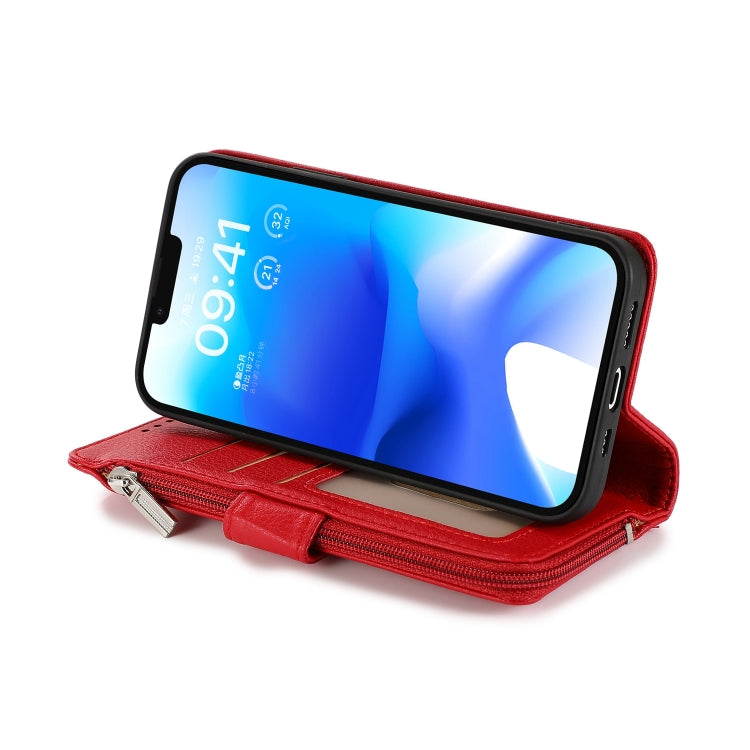 For iPhone 14 Microfiber Zipper Leather Phone Case