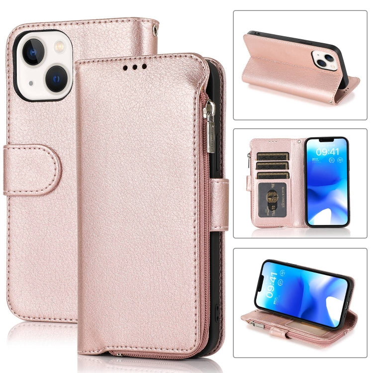 For iPhone 14 Microfiber Zipper Leather Phone Case