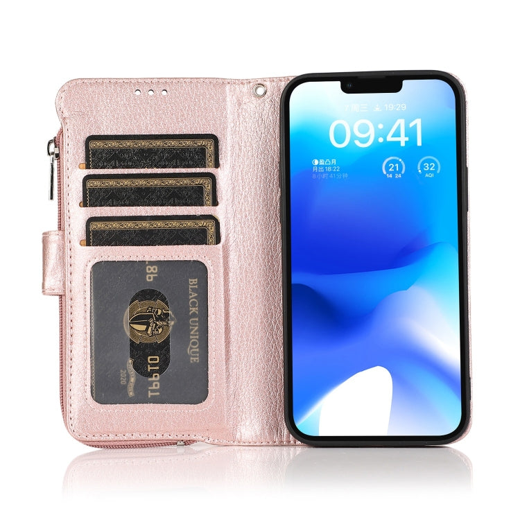 For iPhone 14 Microfiber Zipper Leather Phone Case