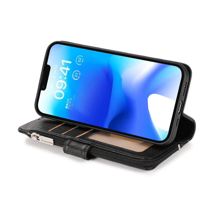 For iPhone 14 Microfiber Zipper Leather Phone Case