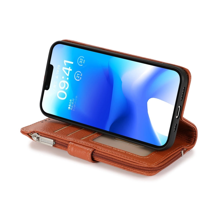 For iPhone 14 Microfiber Zipper Leather Phone Case