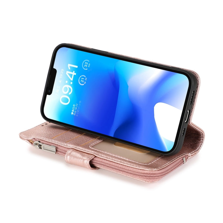 For iPhone 14 Plus Microfiber Zipper Leather Phone Case