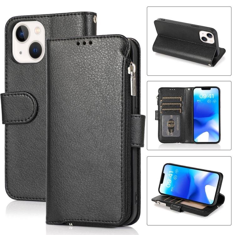 For iPhone 14 Plus Microfiber Zipper Leather Phone Case