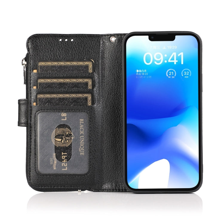 For iPhone 14 Plus Microfiber Zipper Leather Phone Case