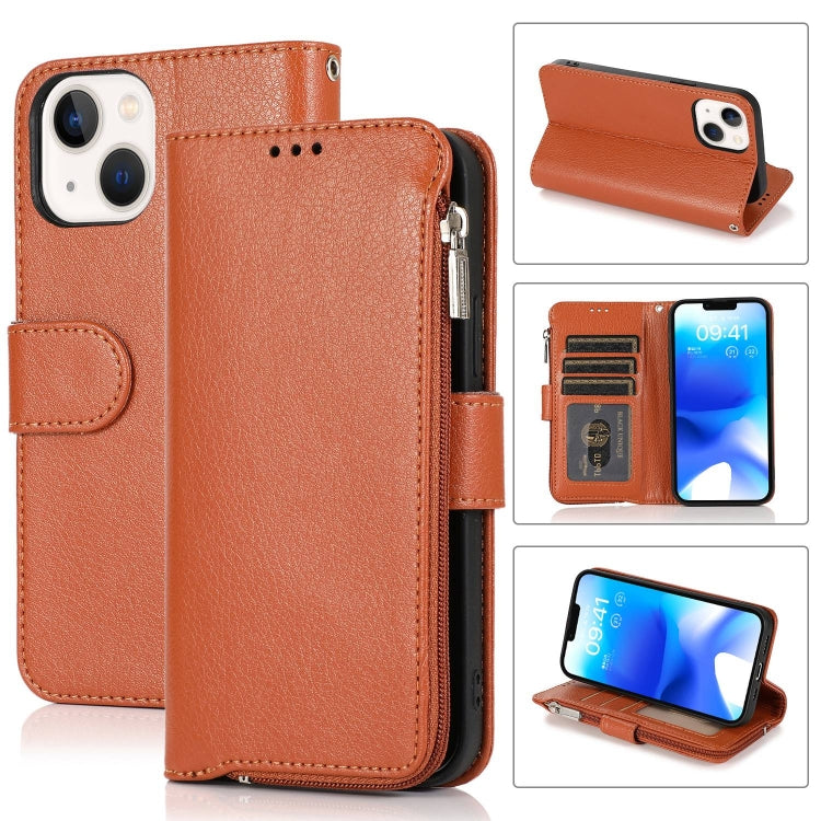 For iPhone 14 Plus Microfiber Zipper Leather Phone Case