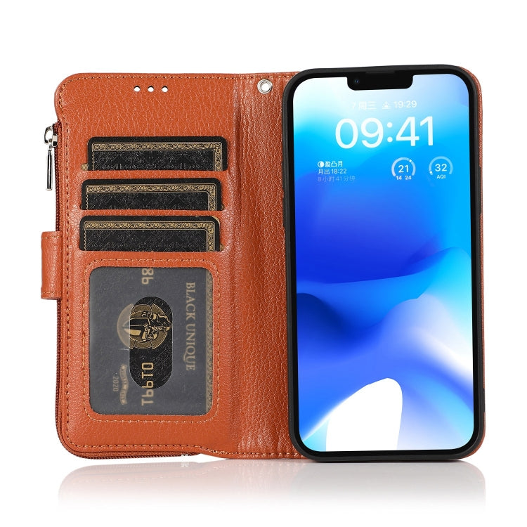 For iPhone 14 Plus Microfiber Zipper Leather Phone Case