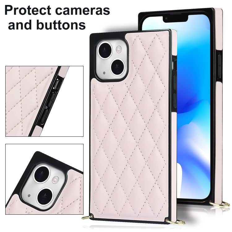 For iPhone 14 Crossbody Rhombic Microfiber Leather Phone Case