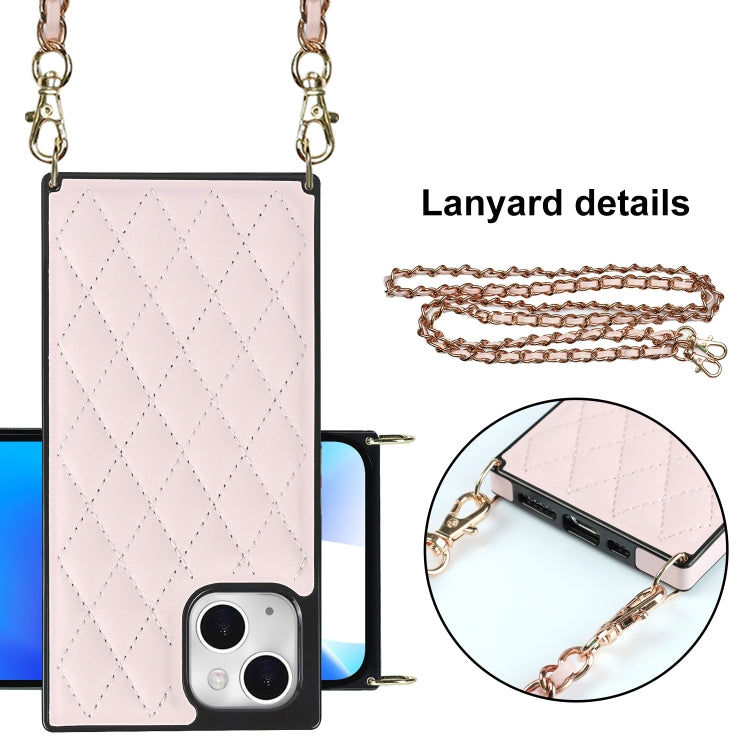 For iPhone 14 Crossbody Rhombic Microfiber Leather Phone Case
