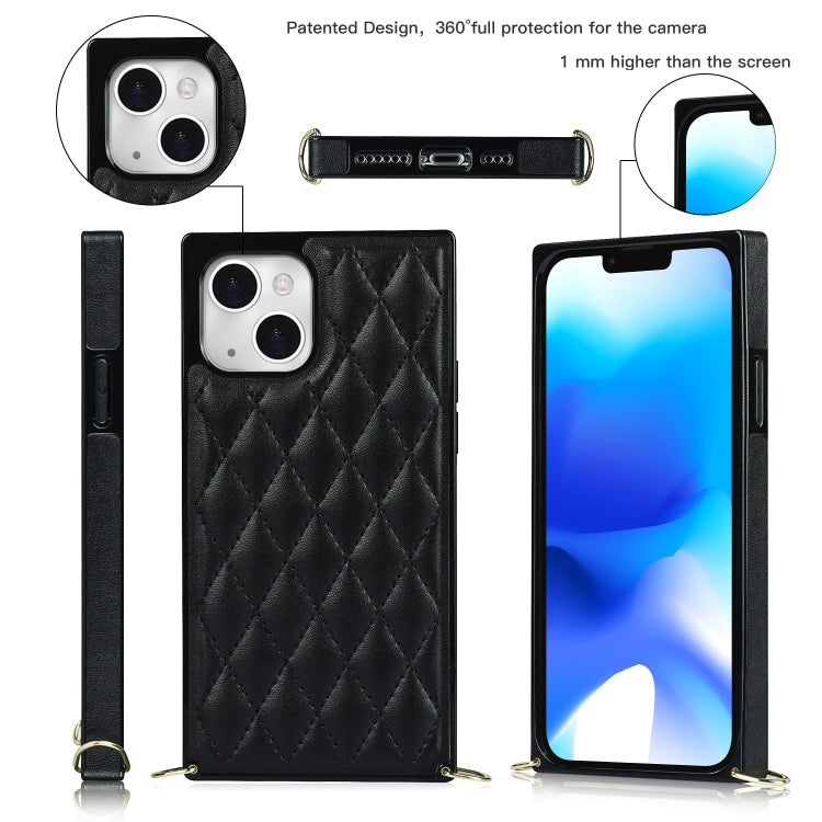 For iPhone 14 Crossbody Rhombic Microfiber Leather Phone Case