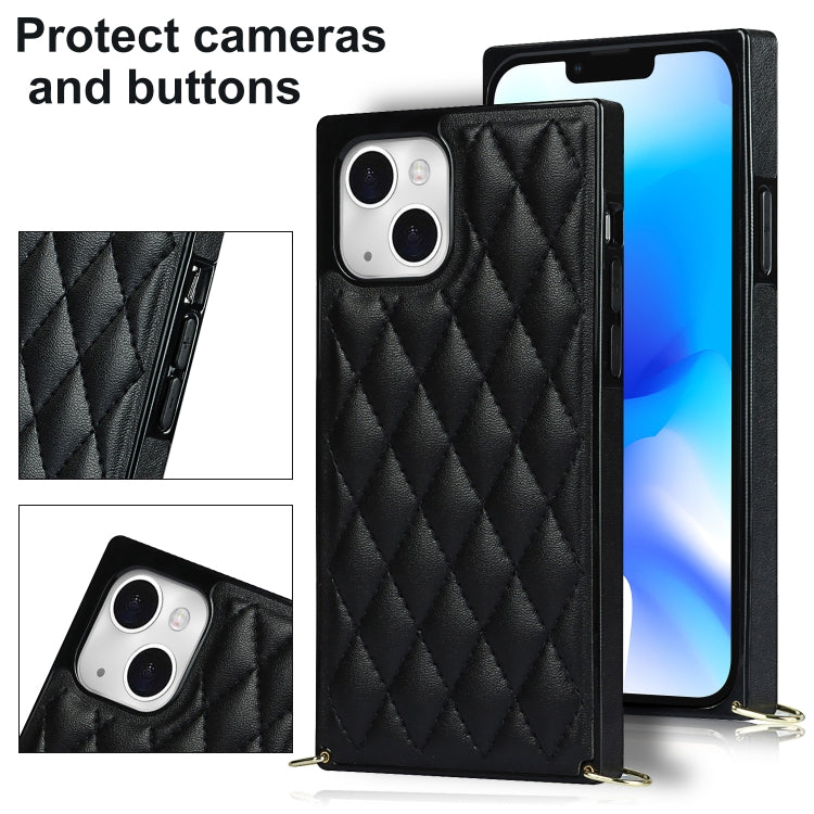 For iPhone 14 Crossbody Rhombic Microfiber Leather Phone Case