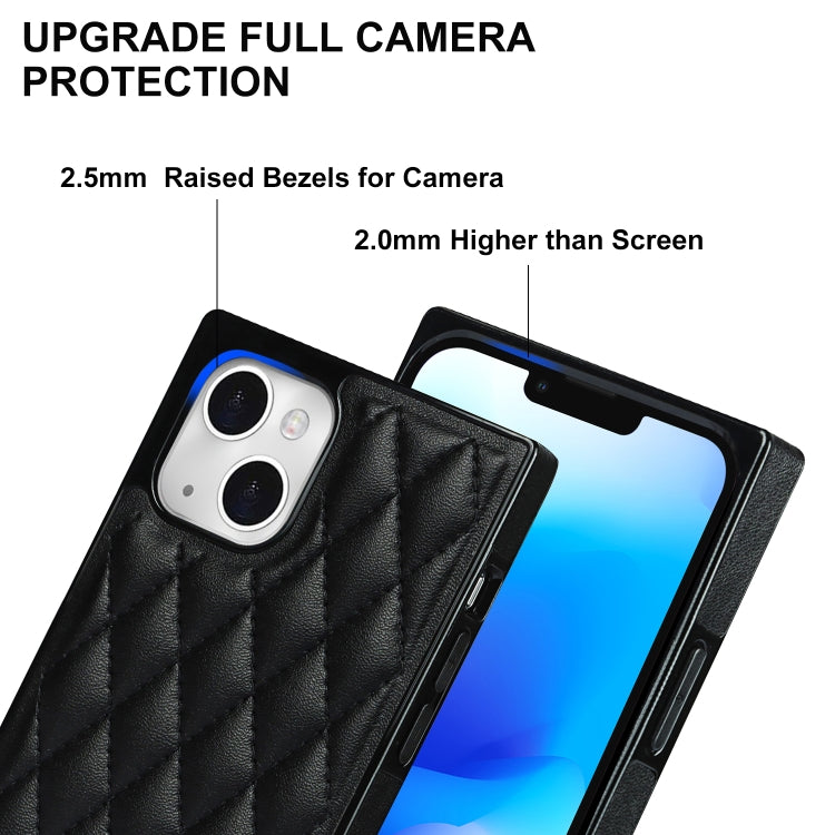 For iPhone 14 Crossbody Rhombic Microfiber Leather Phone Case
