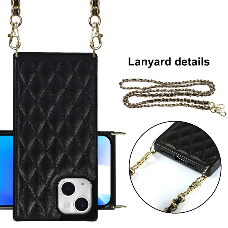 For iPhone 14 Crossbody Rhombic Microfiber Leather Phone Case