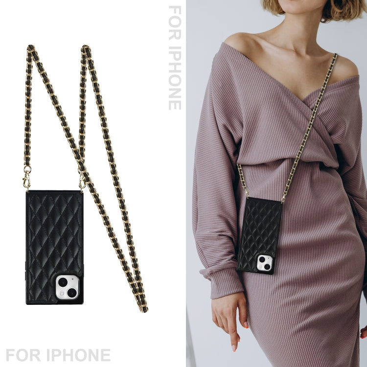 For iPhone 14 Crossbody Rhombic Microfiber Leather Phone Case