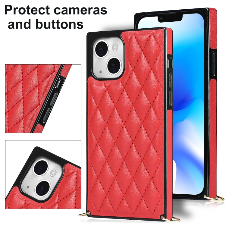 For iPhone 14 Crossbody Rhombic Microfiber Leather Phone Case