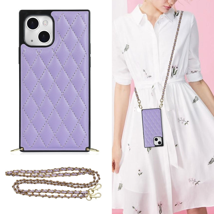 For iPhone 14 Crossbody Rhombic Microfiber Leather Phone Case