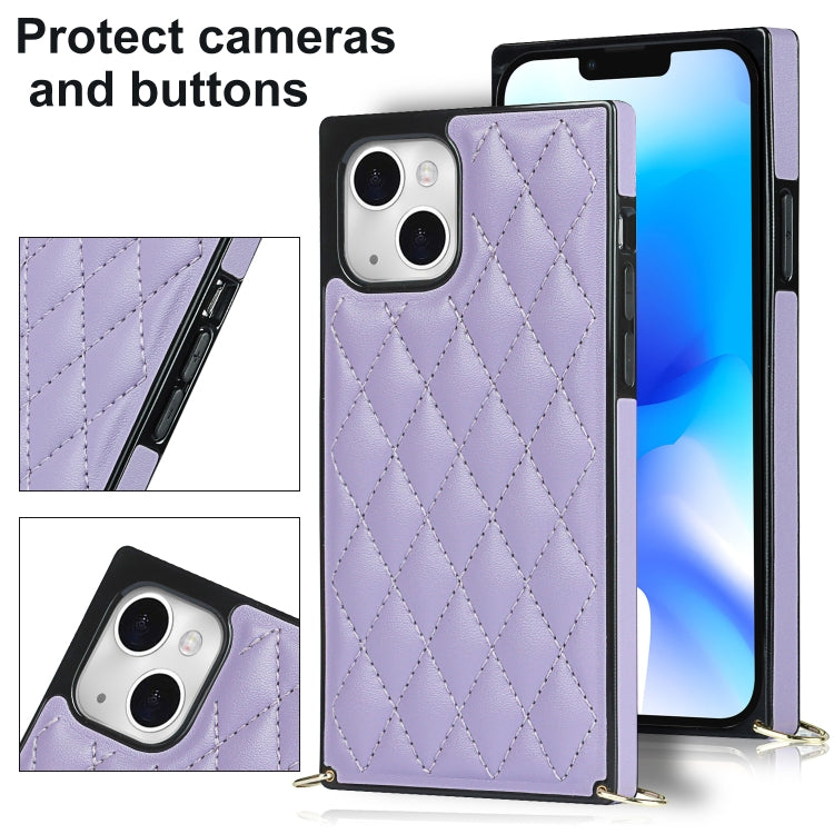 For iPhone 14 Crossbody Rhombic Microfiber Leather Phone Case